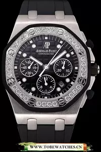 Audemars Piguet Royal Oak Chronometer Black Dial Diamond Bezel Stainless Steel Case Black Rubber Strap En120825