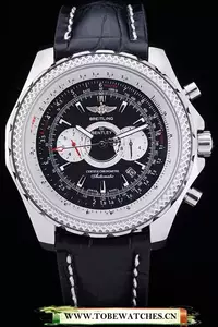 Breitling Bentley Chronograph Black Dial Black Leather Strap En58296