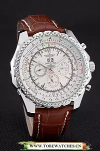 Breitling Bentley 6.75 Speed White Dial Stainless Steel Case Brown Leather Bracelet En60125