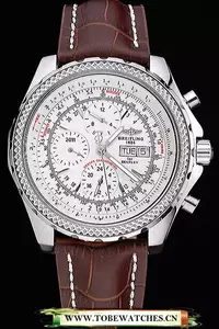 Breitling Bentley Gt Racing White Dial Stainless Steel Case Brown Leather Bracelet En60126