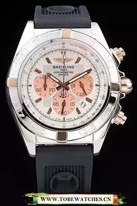 Breitling Chronomat Rose Gold Highlight Ribbed Black Rubber Strap White Dial En58051