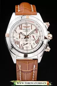 Breitling Chronomat Yellow Gold Highlight Brown Leather Strap Roman Number White Dial En58052