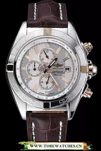 Breitling Chronomat Yellow Gold Highlight Brown Leather Strap White And Grey Dial En58060