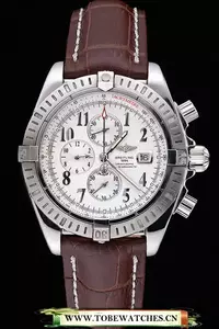 Breitling Chronomat 13 Stainless Steel Case White Dial Arabic Numerals Brown Leather Bracelet En60134