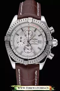 Breitling Chronomat 13 Stainless Steel Case White Dial Brown Leather Bracelet En60135