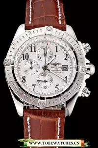 Breitling Chronomat 13 Stainless Steel Case White Dial Arabic Numerals Brown Leather Bracelet En118760