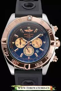 Breitling Chronomat Black Dial Rose Gold Bezel And Subdials Stainless Steel Case Black Rubber Strap En121340