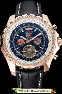 Breitling For Bentley Mulliner Tourbillon Black Dial Rose Gold Case Black Leather Strap En121914