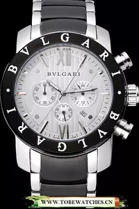 Bvlgari Diagono 46mm White Dial Stainless Steel Case Black Bezel Two Tone Bracelet En110653