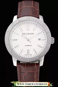 Bvlgari Novelties White Dial Silver Case Brown Leather Strap En121214