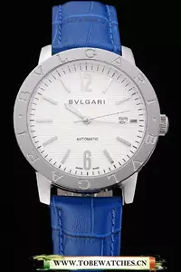 Bvlgari Novelties White Dial Silver Case Blue Leather Strap En121215