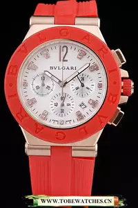 Bvlgari Diagono 36mm White Dial Red Rubber Bracelet En56082