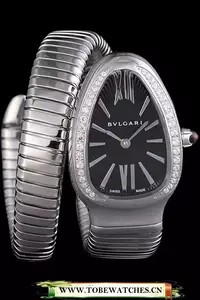 Bvlgari Serpenti 23mm Black Dial Stainless Steel Case With Diamonds Steel Bracelet En116379