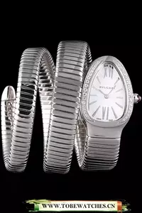 Bvlgari Serpenti 23mm White Dial Stainless Steel Case With Diamonds Double Steel Bracelet En116382