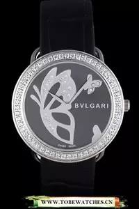 Bvlgari Zero1 Butterfly Motif Black Leather Band Black Dial En117974