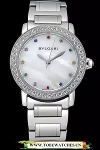 Bvlgari Solotempo Pearl Dial Diamond Bezel Stainless Steel Case And Diamonds En120717