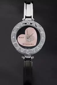 Bvlgari B.zero1 Black And Pink Heart Diamond Dial Stainless Steel Bracelet En2671