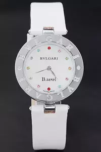 Bvlgari B.zero1 White Dial Multicolor Diamond Numerals White Leather Bracelet En2721