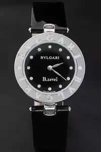 Bvlgari B.zero1 25mm Black Dial Stainless Steel Case Black Bezel Black Leather Bracelet En2741