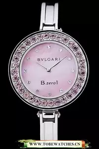 Bvlgari B.zero1 30mm Pink Dial Stainless Steel Case With Pink Crystals Steel Bracelet En73012