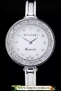 Bvlgari B.zero1 30mm White Dial With Diamonds Stainless Steel Case With Crystals Steel Bracelet En73022
