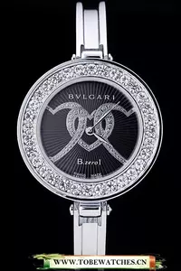 Bvlgari B.zero1 30mm Black Dial With Model Steel Case With Diamonds Steel Bracelet En73042