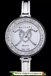 Bvlgari B.zero1 30mm White Dial With Model Steel Case With Diamonds Steel Bracelet En73082