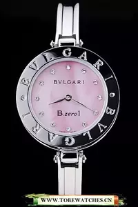 Bvlgari B.zero1 30mm Pink Dial Stainless Steel Case Black Bezel Steel Bracelet En73102