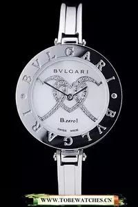 Bvlgari B.zero1 30mm White Diamond Heart Dial Steel Case Black Bezel Steel Bracelet En73132