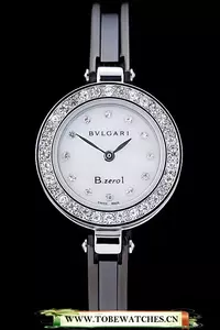Bvlgari B.zero1 24mm White Dial Stainless Steel Case With Diamonds Black Steel Bracelet En73212