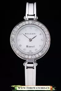 Bvlgari B.zero1 24mm White Dial Stainless Steel Case With Diamonds Steel Bracelet En73262