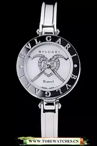 Bvlgari B.zero1 24mm White Hearts Dial Steel Case Black Bezel Steel Bracelet En73302