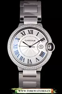 Cartier Ballon Bleu 44mm White Dial Diamonds Stainless Steel Case And Bracelet En57554