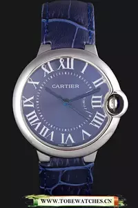 Cartier Ballon Bleu Silver Bezel With Dark Blue Dial And Dark Blue Leather Band En59645