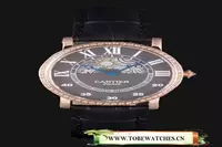 Cartier Moonphase Rose Gold Watch With Black Leather Band En59456