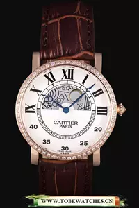 Cartier Moonphase Rose Gold Watch With Brown Leather Band En59457