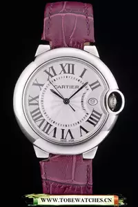 Cartier Ballon Bleu 38mm White Dial Stainless Steel Case Purple Leather Bracelet En59116