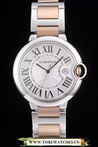 Cartier Ballon Bleu 42mm White Dial Stainless Steel Case Two Tone Rose Gold Bracelet En59123