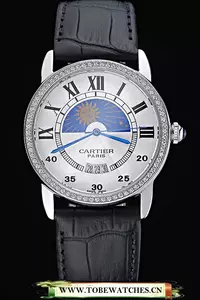 Cartier Moonphase Stainless Steel Diamond Case White Dial En60084