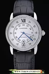Cartier Ronde Louis Stainless Steel Diamond Case White Dial Diamond Numerals En60091