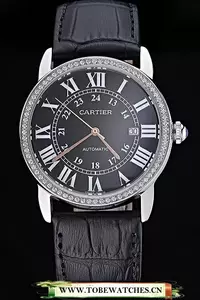 Cartier Ronde Solo Stainless Steel Diamond Case Black Dial Roman Numerals En60093