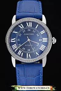 Cartier Ronde Solo Stainless Steel Diamond Case Blue Dial Roman Numerals En60094