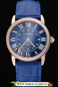 Cartier Ronde Solo Gold Case Blue Dial Roman Numerals En60100