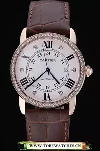 Cartier Ronde Louis Gold Diamond Case White Dial Roman And Diamond Numerals En60102