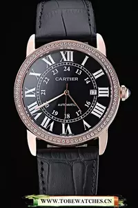 Cartier Ronde Solo Gold Diamond Case Black Dial Roman Numerals En60104