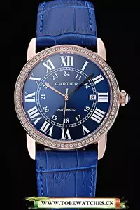 Cartier Ronde Solo Gold Diamond Case Blue Dial Roman Numerals En60105