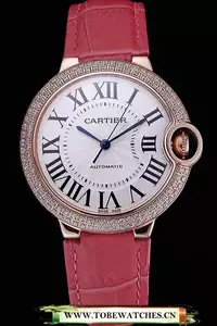 Cartier Ballon Bleu De Cartier White Dial Diamonds Case Pink Leather Bracelet En60442