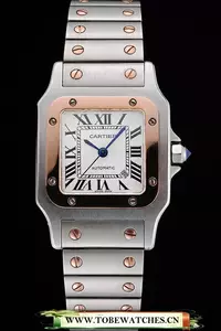 Cartier Santos De Cartier Galbee Rose Gold And Steel Case Steel Bracelet Small En60529