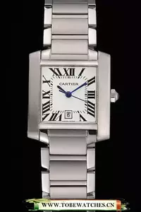 Cartier Tank Francaise Steel Case White Dial Roman Numerals Stainless Steel Bracelet En60533