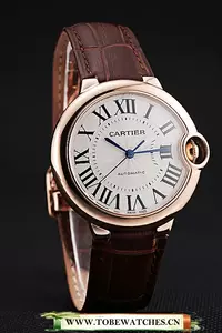 Ballon Blue De Cartier Gold Case White Dial Roman Numerals Brown Leather Bracelet En60535